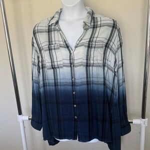 Plus Size Ombré High-Low Button Down Plaid Shirt 26/28